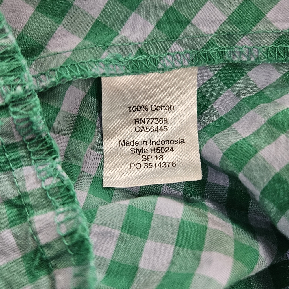 Medium J Crew Gingham Peplum Sleeveles Top Tank Bow Back Blue Green - Picture 8 of 9